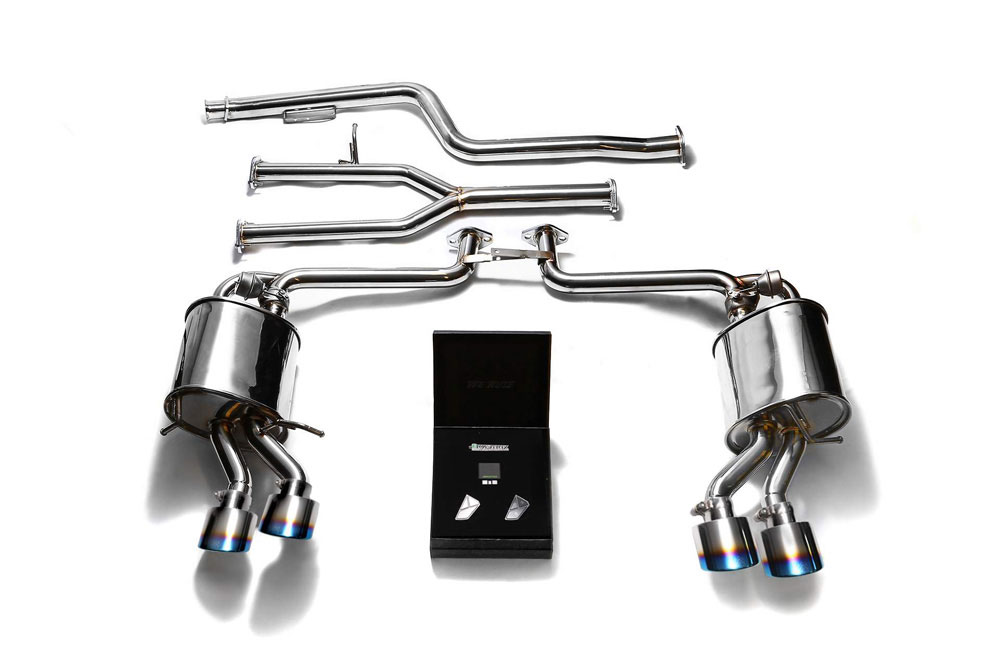 Armytrix MB042-QS20B | ARMYTRIX Stainless Steel Valvetronic Performance Catback Exhaust Mercedes-Benz W204 C250 with Quad Blue Tips; 2012-2015