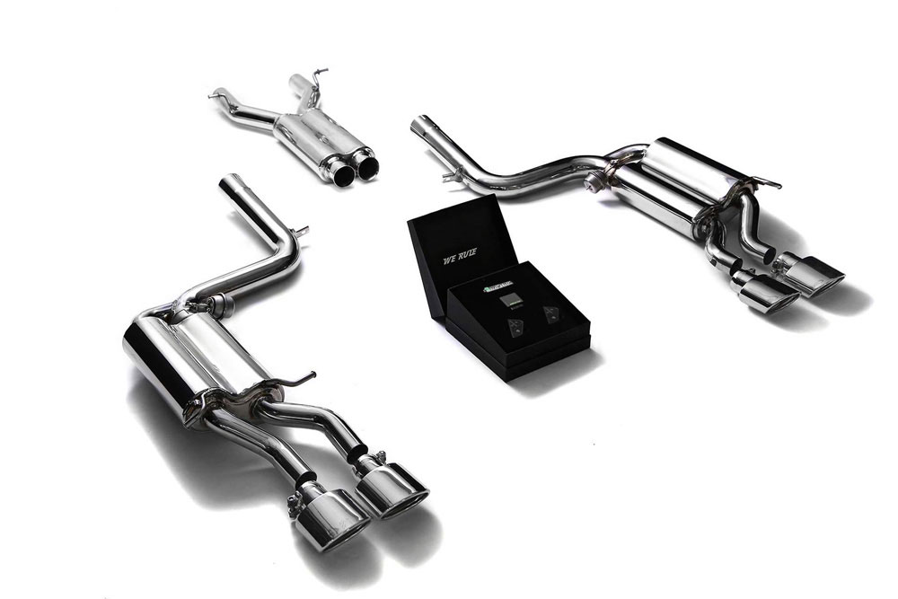 Armytrix MB046-QS19C | ARMYTRIX Stainless Steel Valvetronic Catback Exhaust System Mercedes Benz W204 C63 with Quad Chrome Tips; 2008-2014