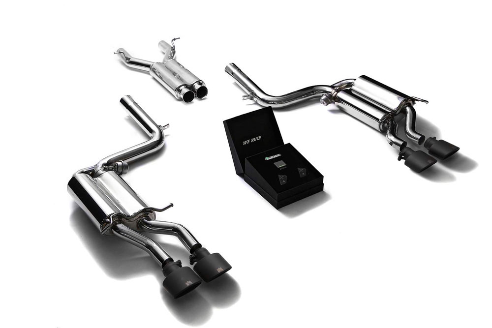 Armytrix MB046-QS19M | ARMYTRIX Stainless Steel Valvetronic Catback Exhaust System Mercedes Benz W204 C63 with Quad Matte Black Tips; 2008-2014