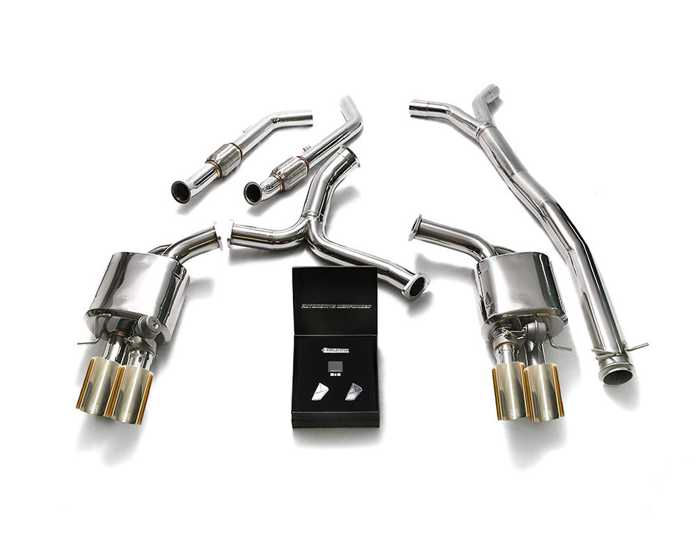 Armytrix MBC4Q-QS11G | ARMYTRIX Stainless Steel Valvetronic Catback Exhaust System Mercedes-Benz C400 / C450 / C43 AMG W205 with Quad Gold Tips; 2015-2018