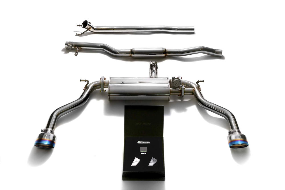 Armytrix MBL24-DS19B | ARMYTRIX Stainless Steel Valvetronic Catback Exhaust System Mercedes-Benz C117 CLA250 4WD with Dual Blue Coated Tips; 2014-2017