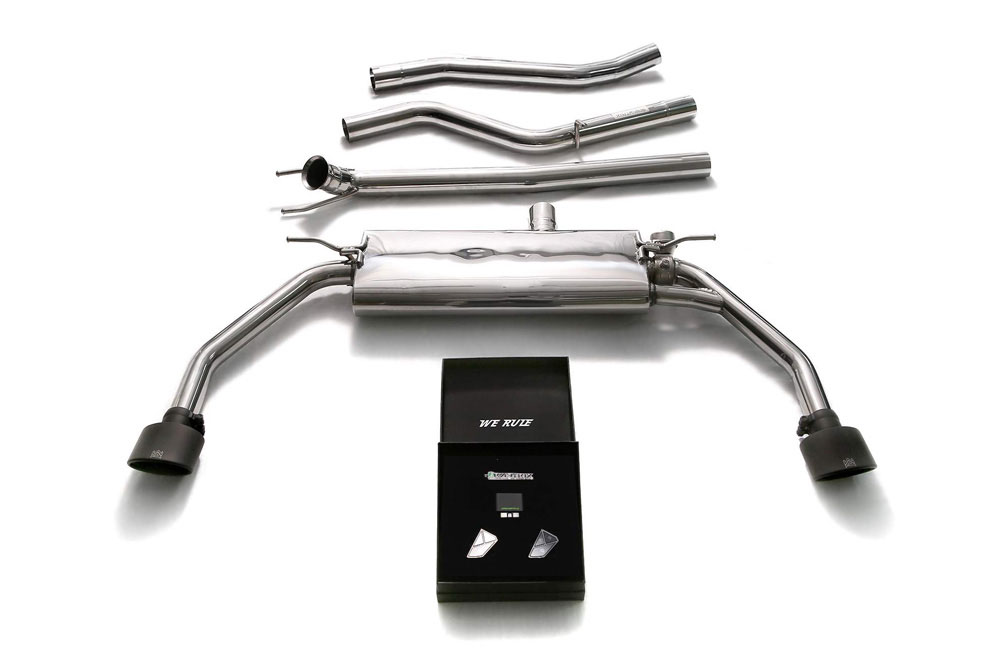 Armytrix MBL25-DS19M | ARMYTRIX Stainless Steel Valvetronic Catback Exhaust System Mercedes-Benz X117 CLA250 2WD with Dual Matte Black Tips; 2014-2017