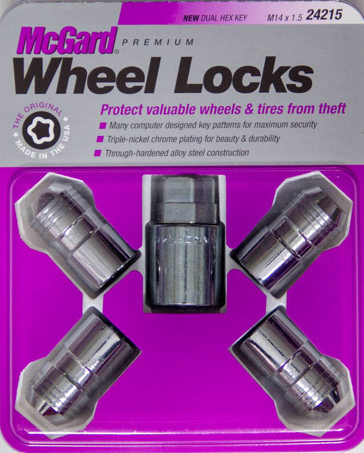 McGard 24215 | Wheel Lock Nut Set - 4pk. (Cone Seat) M14X1.5 / 21mm & 22mm Dual Hex / 1.639in. L - Chrome