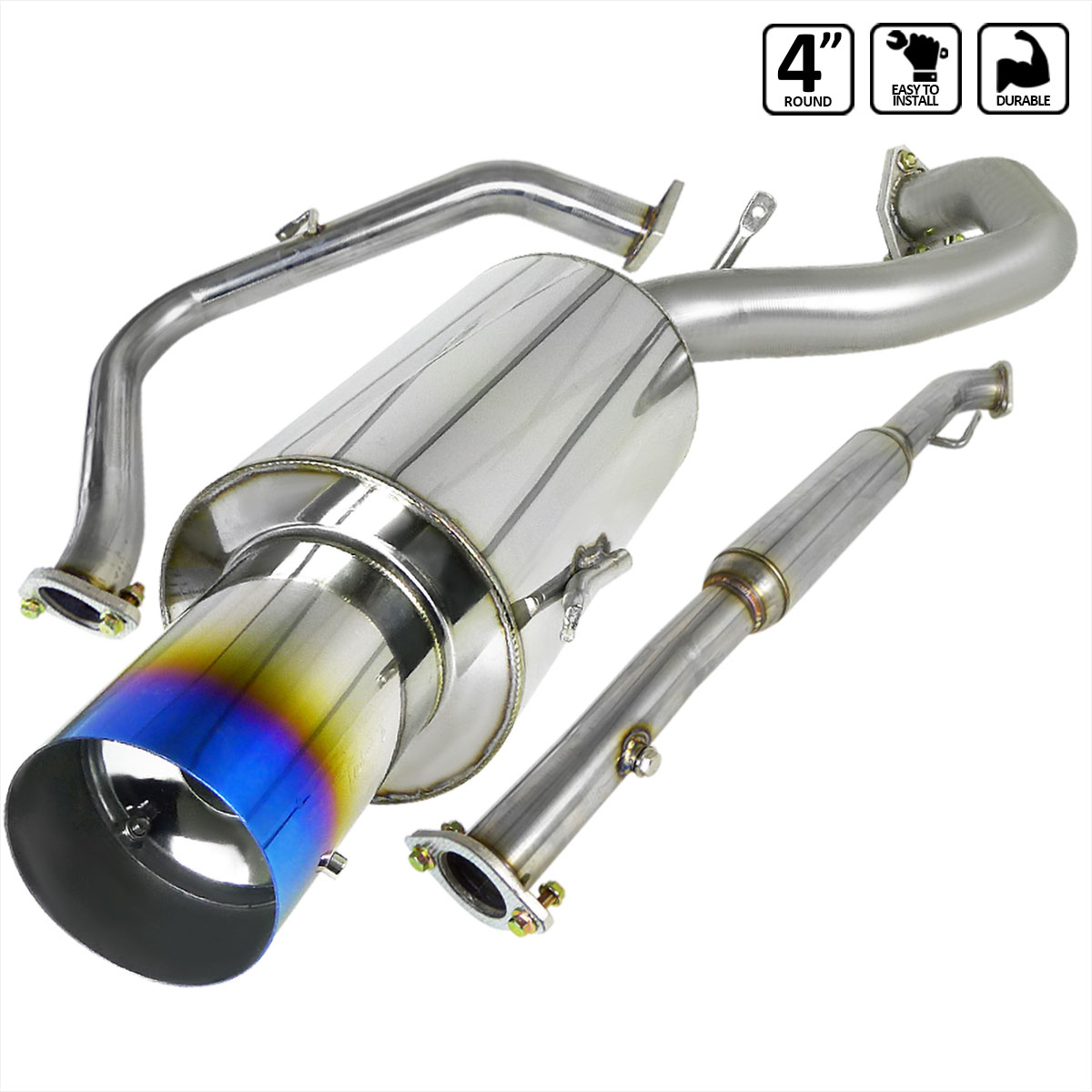 Spec-D Tuning mfcat2-elp95ntt-sd | SPEC-D Tuning Mitsubishi Eclipse 2.5 Inch Inlet N1 Style Catback Exhaust With Burnt Tip Non Turbo; 1995-1999