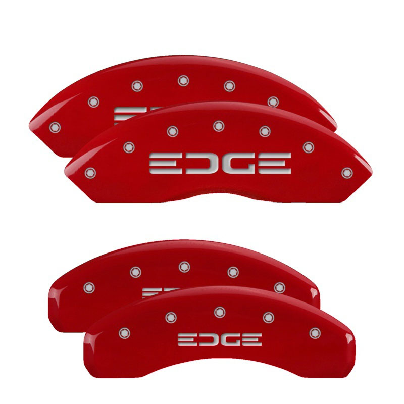 MGP 10119SEDGRD | 4 Caliper Covers Engraved Front & Rear Edge Red finish silver ch; 2011-2014