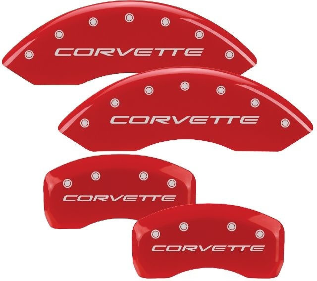 MGP 13007SCV5RD | 4 Caliper Covers Engraved Front & Rear C5/Corvette Red finish silver ch; 1997-2004