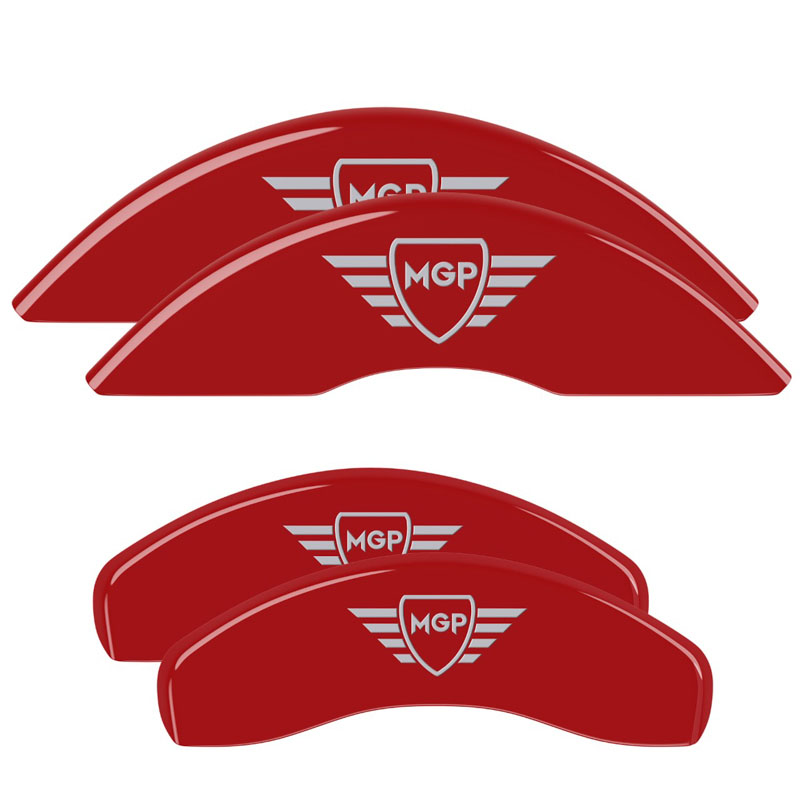 MGP 16077SMGPRD | MGP 4 Caliper Covers Engraved Front & Rear MGP Red finish silver ch; 2010-2022