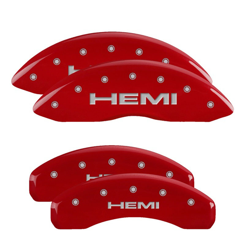 MGP 55001SHEMRD | 4 Caliper Covers Engraved Front & Rear Hemi Red finish silver ch; 2012-2012