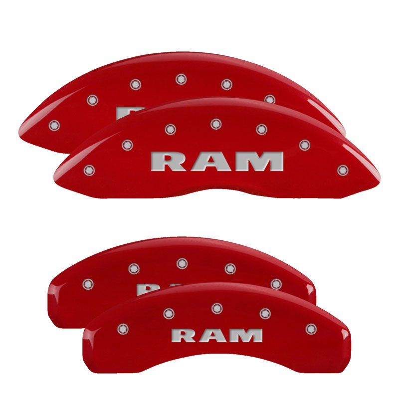 MGP 55001SRAMRD | 4 Caliper Covers Engraved Front & Rear RAM Red finish silver ch; 2012-2012