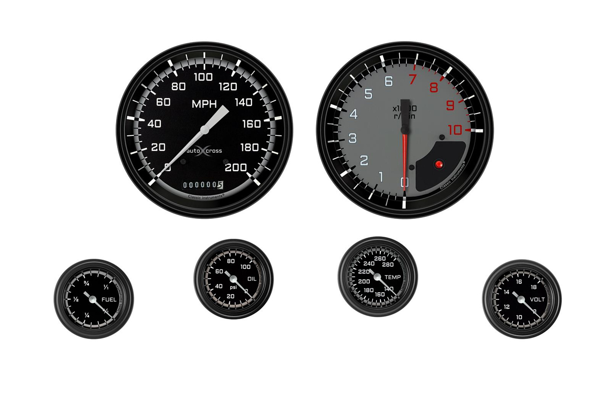 Classic Instruments ax151gblf | CLASSIC INSTRUMENTS Autocross Grey 6 Gauge Set 2-1/8 Full Sweep