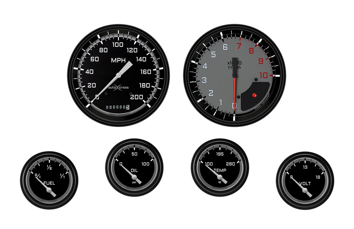 Classic Instruments ax251gblf | CLASSIC INSTRUMENTS Autocross Grey 6 Gauge Set 2-5/8 Short Sweep