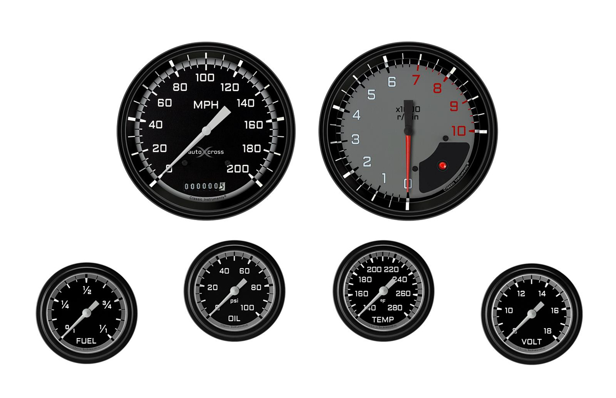 Classic Instruments ax351gblf | CLASSIC INSTRUMENTS Autocross Grey 6 Gauge Set 2-5/8 Full Sweep