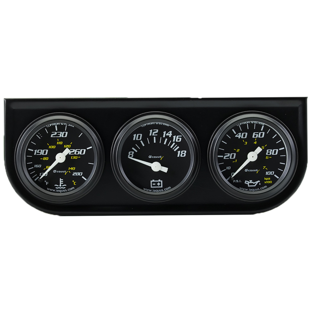 Equus e6100 | EQUUS 1-1/2 Dia Triple Gauge Set w/Black Panel