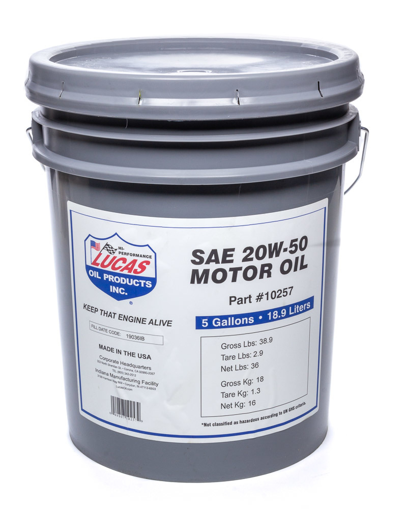 Lucas Oil 10257 | LUCAS OIL SAE 20W-50 Plus Motor Oi l/1x1/5 Gallon Pail