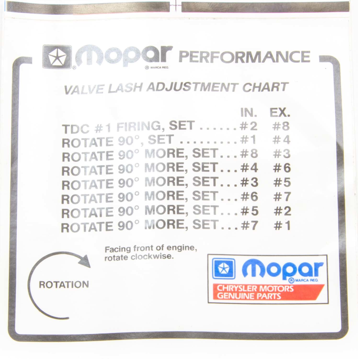 Mopar Performance p4452989 | MOPAR PERFORMANCE Valve Lash Adj. Decal