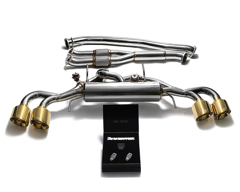 Armytrix NI35S-AFNI35S-QS12G | ARMYTRIX Stainless Steel Valvetronic Catback Exhaust 90mm System w/Race Y-Pipe Nissan GT-R R35 with Quad Gold Tips; 2009-2019