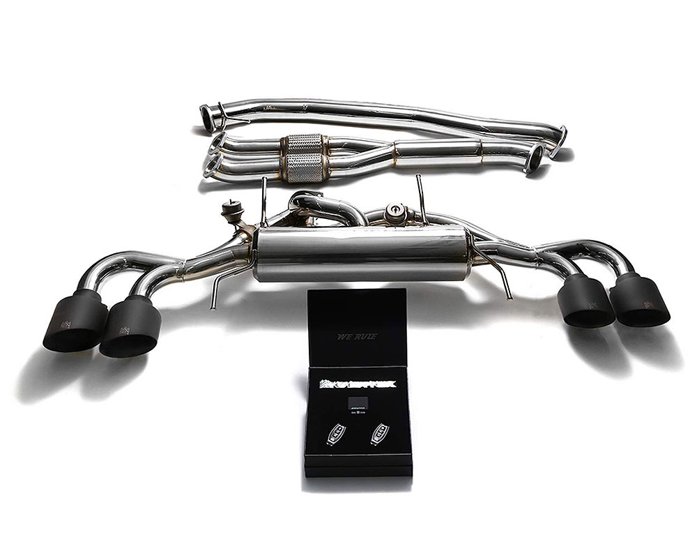 Armytrix NI35S-AFNI35S-QS12M | ARMYTRIX Stainless Steel Valvetronic Catback Exhaust 90mm System w/Race Y-Pipe Nissan GT-R R35 with Quad Matte Black Tips; 2009-2019