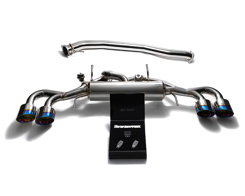 Armytrix NI35S-QS12B | ARMYTRIX Stainless Steel Valvetronic Catback Exhaust 90mm System Nissan GT-R R35 with Quad Blue Tips; 2009-2019