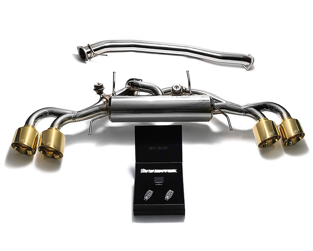 Armytrix NI35S-QS12G | ARMYTRIX Stainless Steel Valvetronic Catback Exhaust 90mm System Nissan GT-R R35 with Quad Gold Tips; 2009-2019