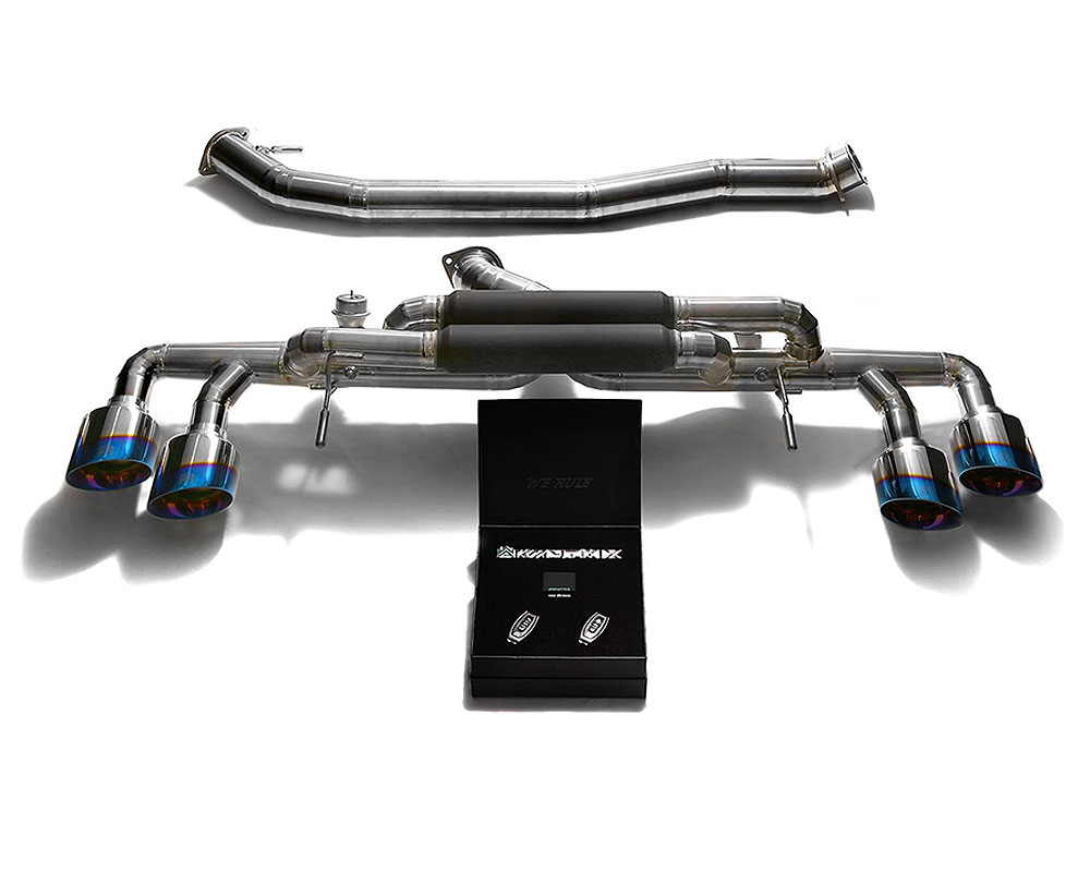 Armytrix NI35T-QT11B | ARMYTRIX Titanium Valvetronic Catback Exhaust 90mm System Nissan GT-R R35 (Ti) with Quad Titanium Blue Tips; 2009-2019