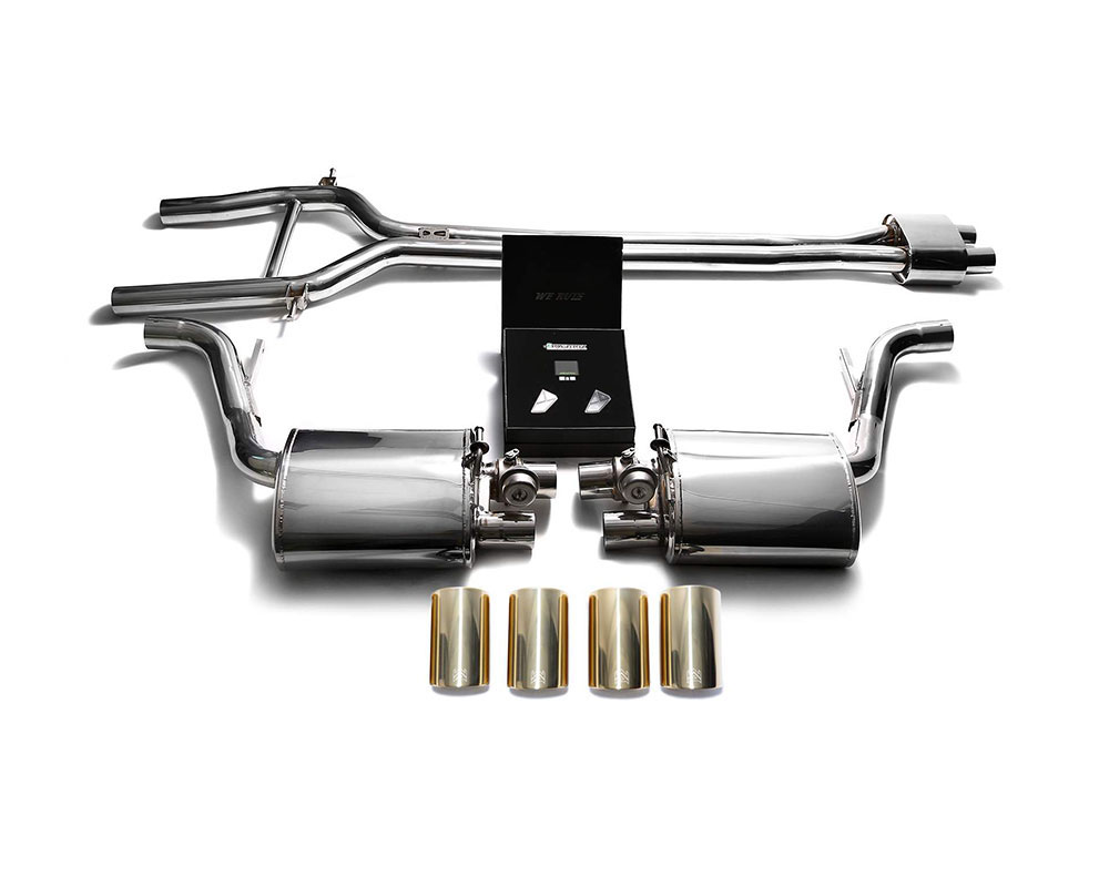 Armytrix P70T1-QS11G | ARMYTRIX Stainless Steel Valvetronic Exhaust System Porsche 970 Panamera with Quad Gold Tips; 2010-2013