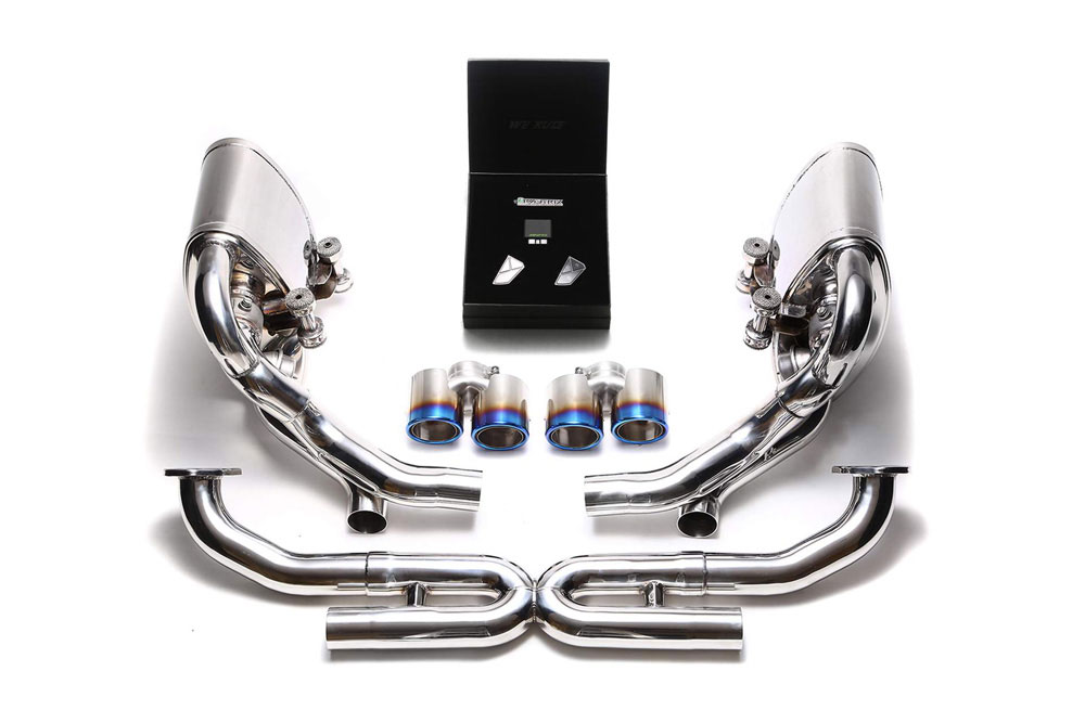 Armytrix P97N2-QS26B | ARMYTRIX Stainless Steel Valvetronic Exhaust System Porsche 997.2 Carrera PDK with Quad Blue Coated Tips; 2009-2011