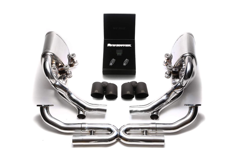 Armytrix P97N2-QS26M | ARMYTRIX Stainless Steel Valvetronic Exhaust System Porsche 997.2 Carrera PDK with Quad Matte Black Tips; 2009-2011