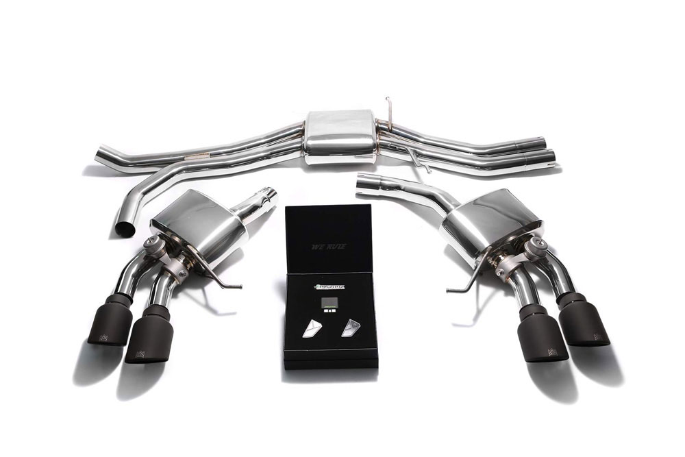 Armytrix PM36T-QS30M | ARMYTRIX Stainless Steel Valvetronic Exhaust System Porsche Macan S / GTS / Turbo with Quad Matte Black Tips; 2015-2020