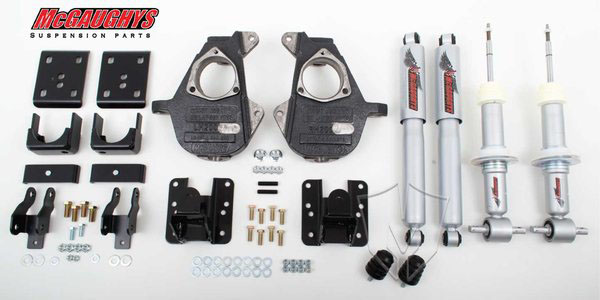 Mcgaughys Suspension 34070 | McGaughys Suspension 07-13 GM TRUCK (1/2TON 2WD) 3/5 OR 4/6 SPINDLES (/ADJUSTABLE FRONT STRUTS) REAR SHOCKS FLIP KIT ADJ. REAR HANGERS REAR SHOCK EXTENDERS; 2007-2013