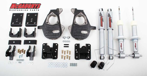 Mcgaughys Suspension 34170 | McGaughys Suspension 2014 GM TRUCK (1/2TON 2WD) 3/5 OR 4/6 SPINDLES (W/ADJUSTABLE FRONT STRUTS) REAR SHOCKS FLIP KIT ADJ. REAR HANGERS REAR SHOCK EXTENDERS; 2014-2014