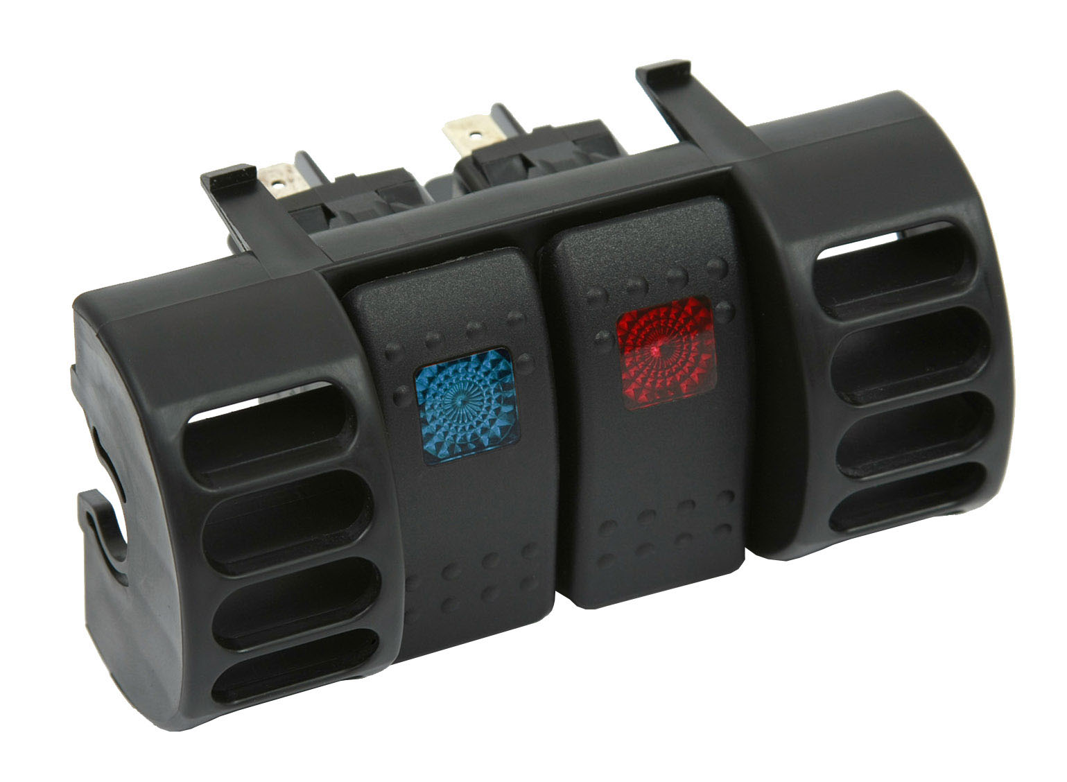 Daystar kj71036bk | 87-96 Jeep TJ Upper Air Vent Switch Pod with (2) Rocker Switches Blue and Red; 1987-1996