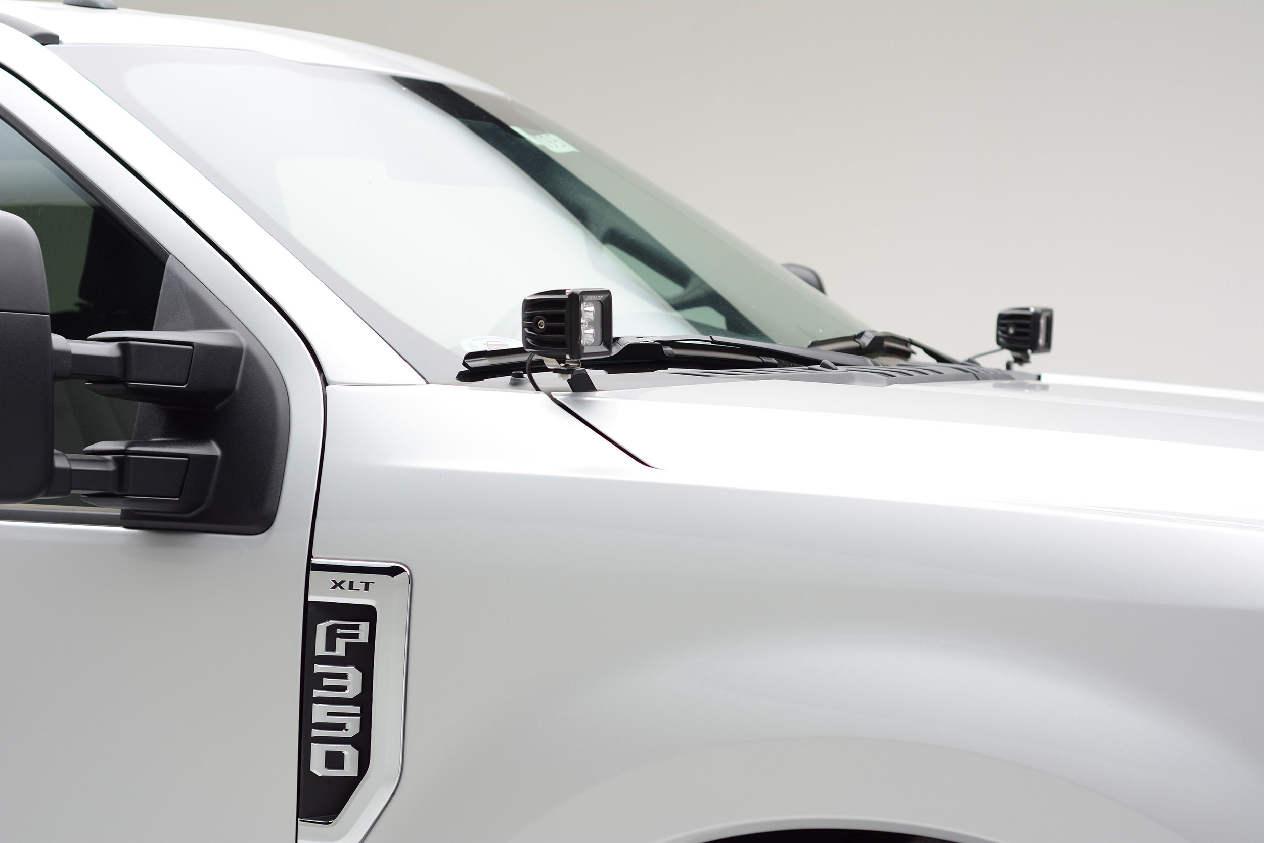 T-Rex z365471-kit2 | Zroadz T-Rex 2017-2017 FORD F250/F350: Hood Hinges LED Light Bar Mount KIT - By A Pillar - with Two 3 IN Cube Led Work Lights (Includes Universal Wiring Harness) - Bolts On to Hood H; 2017-2017