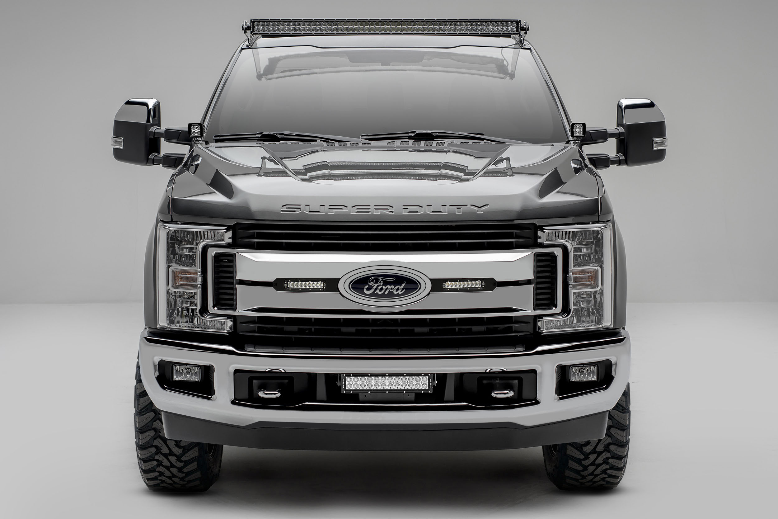 T-Rex z415571-kit | Zroadz T-Rex 2017-2017 FORD F-250 /350 OEM Grille LED Light Bar Mounts (Black) - Includes Two 6 IN Zroadz Slim Single Row LED Light Bars and wire harness- Bolts on to OEM Grille Asse; 2017-2017