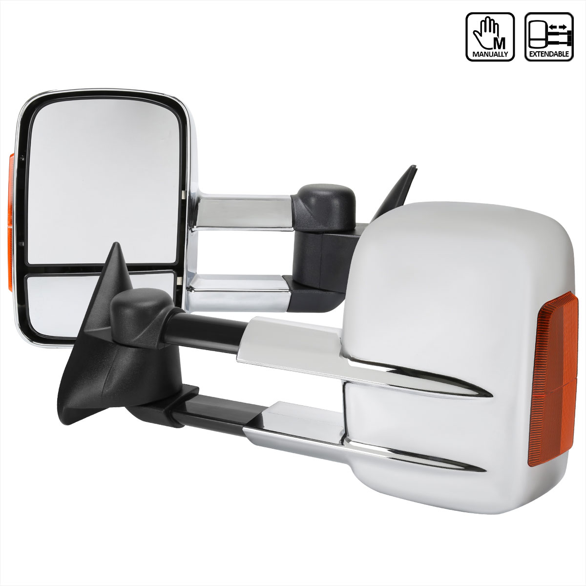 Spec-D Tuning rmx-c1088crled-m-fs | SPEC-D Tuning Chevrolet C10 Towing Mirrors Manual Chrome Cover With LED Signal; 1988-1998