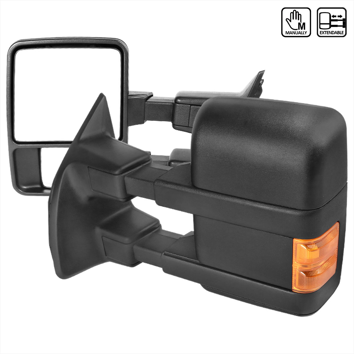 Spec-D Tuning rmx-f25003g2-m-fs | SPEC-D Tuning Ford F250 Super Duty Towing Mirrors Black - Amber Signal Manual; 2003-2015