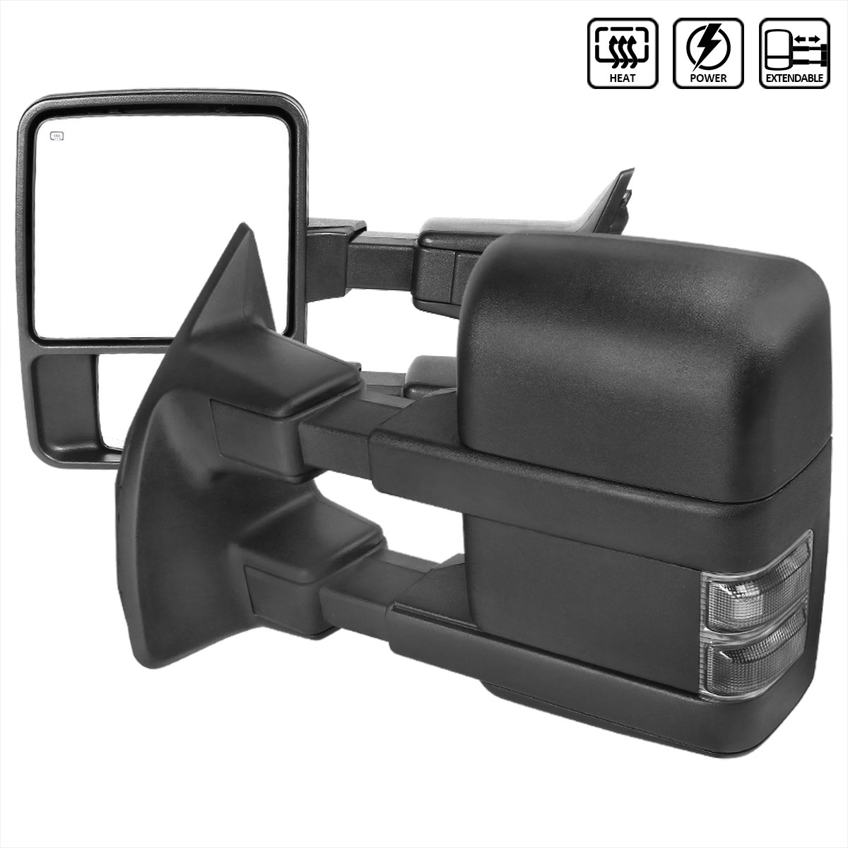 Spec-D Tuning rmx-f25008gledh-p-fs | SPEC-D Tuning Ford F250 Super Duty Towing Mirrors - Smoke Signal - Power Heated; 2008-2015