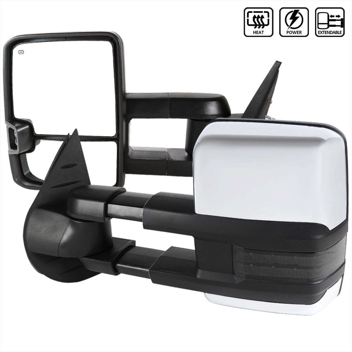 Spec-D Tuning rmx-siv07g2gledhp-fs | SPEC-D Tuning Chevrolet Silverado Towing Mirror Chrome Cvr Power Heated Smk Led; 2007-2013