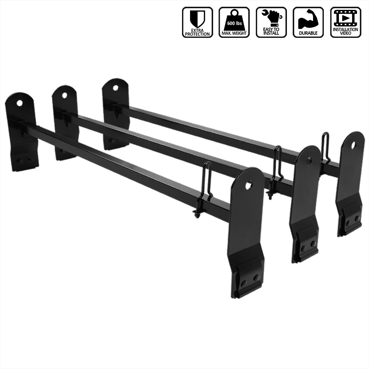 Spec-D Tuning rrb-6025bk-wb | SPEC-D Tuning 3 Inch Universal Ladder Rack With Gutter - Fit 03 - 17 Chevrolet Express Savana; 2003-2017