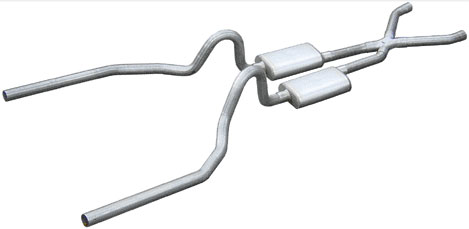 Pypes Exhaust SFM03V | Pypes Mustang 2.5" 1964.5-69 Crossmember-back System w/ X-pipe with VIOLATOR Mufflers; 1964-1969