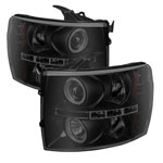 Spyder Chevy Silverado 1500 Projector Headlights - LED Halo - LED Black Smoke - (PRO-YD-CS07-HL-BSM); 2007-2013