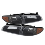 Xtune Pontiac Grand Prix 97-03 Crystal Headlights w/ Amber Corner Lights HD-JH-PGPRIX-SET-AM-BK; 1997-2003