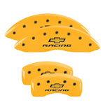 MGP 4 Caliper Covers Engraved Front & Rear Chevy racing Yellow finish black ch; 2010-2013