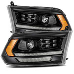 AlphaRex Dodge Ram 1500HD PRO-Series Proj Headlights Plank Style Alpha Black w/Seq Signal/DRL; 2009-2018