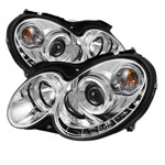 Spyder Mercedes Benz CLK Halo DRL LED Projector Headlights - Chrome - (PRO-YD-MBCLK03-DRL-C)