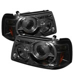 Spyder Ford Ranger 1PC Halo LED ( Replaceable LEDs ) Projector Headlights - Smoke - (PRO-YD-FR01-1PC-HL-SM); 2001-2008