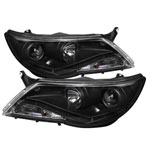 Spyder Volkswagen Tiguan DRL LED Projector Headlights - Black - (PRO-YD-VTIG09-DRL-BK); 2009-2011