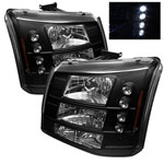 Spyder Chevy Silverado 1500HD 2500HD 1PC W/ Bumper Lights LED Crystal Headlights - Black - (HD-YD-CS03-1PC-AM-BK); 2003-2007