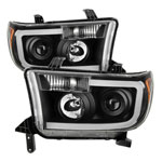 Xtune Toyota Tundra 07-13 LED Light Bar Projector Headlights Black PRO-JH-TTU07-LED-BK; 2007-2013