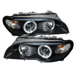 Spyder BMW E46 3 SERIES 2 DR Projector Headlight - Halogen Model Only ( Not Compatible With Xenon/HID Model ) - LED Halo - Black - High H1 (Included) - Low H7 (Included); 2004-2006