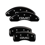 MGP 4 Caliper Covers Engraved Front & Rear GMC Black finish silver ch; 2013-2017